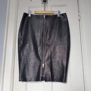Malene Birger | Black Leather Zip Pencil Skirt